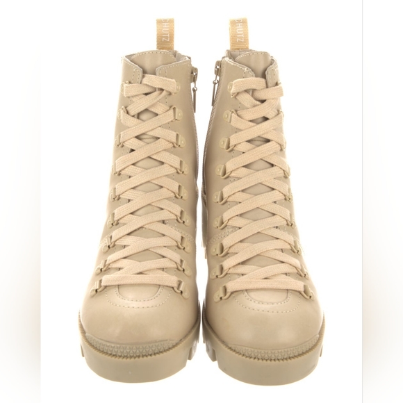 Schutz Xayane Lug-Sole Leather Lace Up Platform Combat Boots Almond Buff Leather - Picture 4 of 16